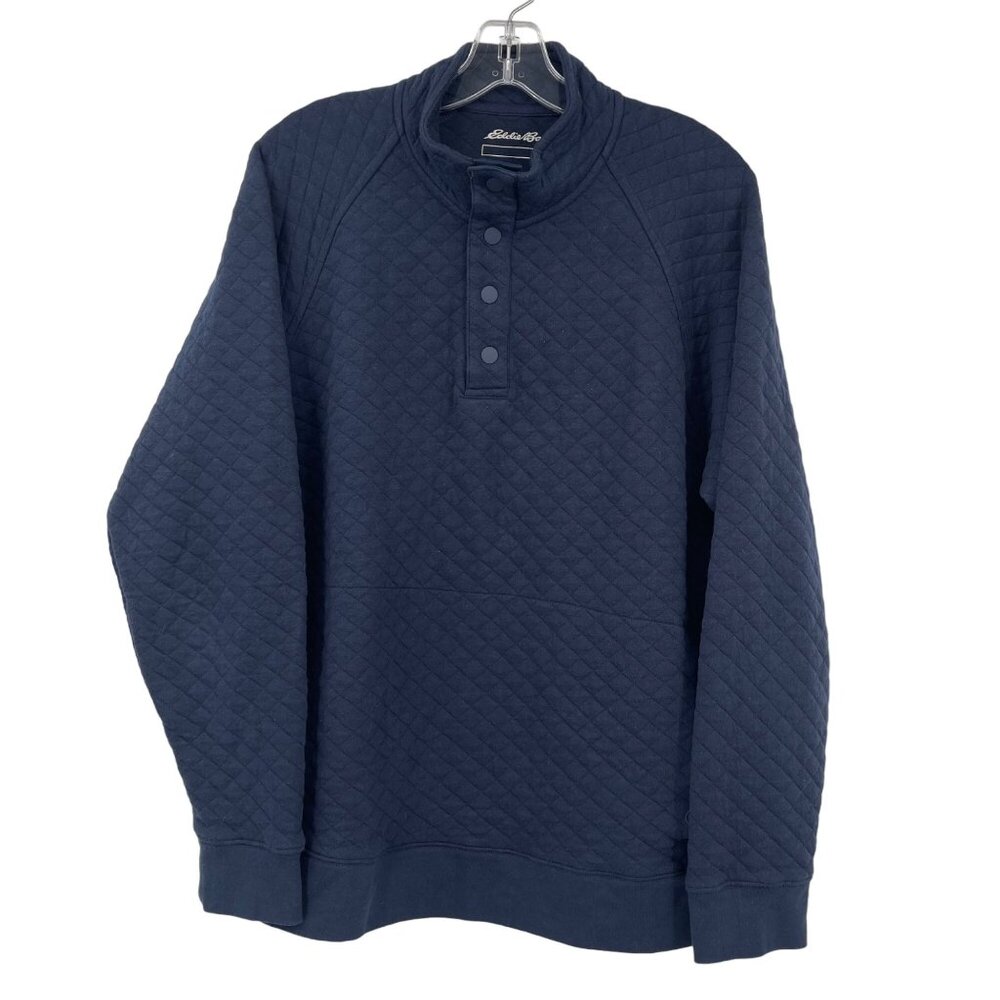 Eddie Bauer Quilted Henley Sweater Men's L Blue Pull Over Outdoor Gorpcore